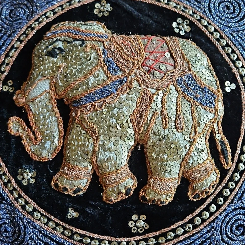 Throw Pillow Cover Set Elegant Thai Elephant Sequin Embroidered Set - 1980's